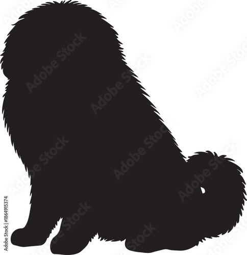 Silhouetted majestic tibetan mastiff dog with long flowing fur depicted in black