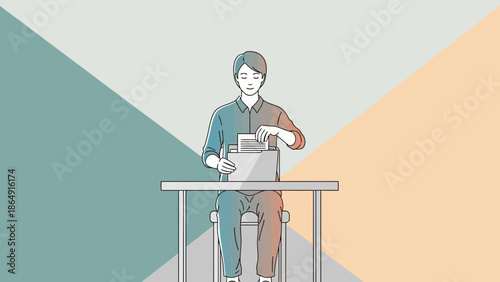 Young professional woman working at a desk with a friendly smile in a modern office environment