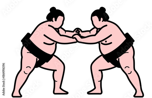 sumo fight silhouette, flat design, isolated on white.
