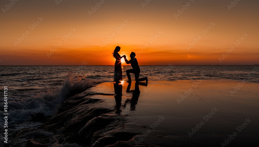 Fototapeta premium Couple embracing at sunset on beach