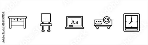 Outline classroom furniture icons pack school education