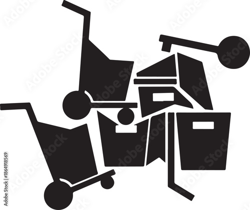 Shopping cart and boxes in disarray illustration