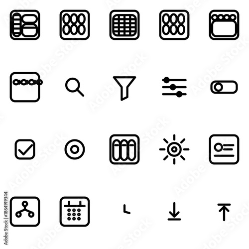 Admin layout & navigation for billing/payment screens UI icon set - rounded outline SVG sheet (20 icons)