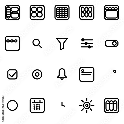 Admin layout & billing navigation UI icon set - rounded outline SVG sheet (20 icons)