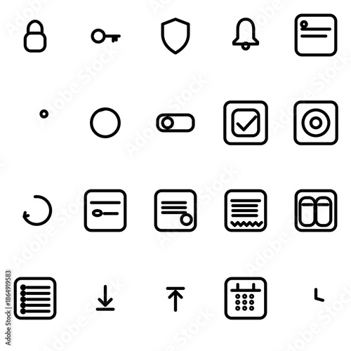 Ops, alerts, access control & billing security UI icon set - rounded outline SVG sheet (20 icons)
