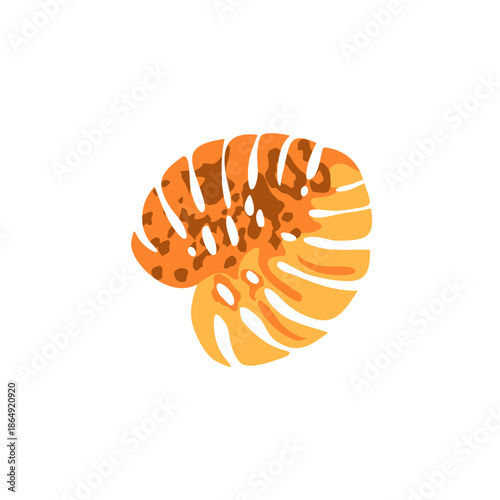Orange and yellow monstera leave with panther skin spot for t-shirt, bag design, poster isolated on white background.eps