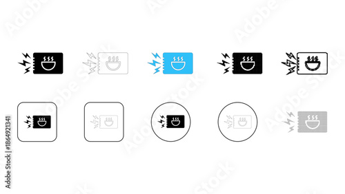 Set of electric kettle icons, different styles flat, outline, filled, color, for user interface design and web applicati