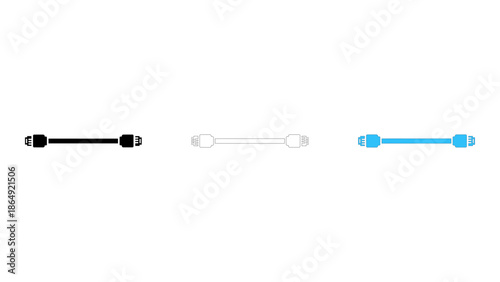 Set of three icons representing a car tie rod end or suspension component in black, outline, and blue color variations,