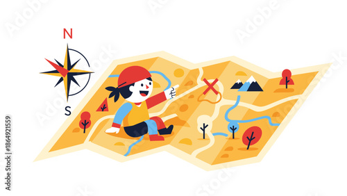 Young Adventurer Planning Route On Map For Outdoor Adventure Expedition