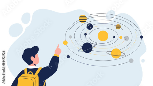 Young Student Learning About Solar System Astronomy Planets Study Concept