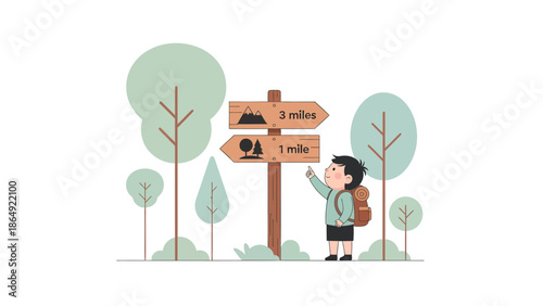 Young Explorer At Trailhead: Choosing Adventure On A Forest Trek