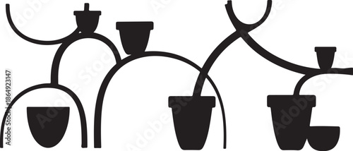 Black and white illustration of plant pots on stands