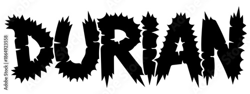 Durian fruit logo with sharp thorn textured black lettering