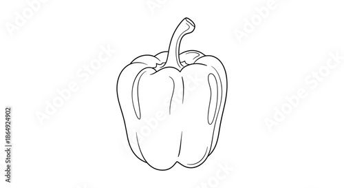 Simple black and white line drawing of a single whole bell pepper, showing its smooth skin and stalk from a side view.