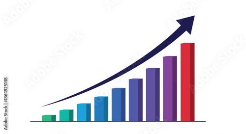 Business growth chart featuring colorful rising bars and a dark blue arrow pointing upwards on a white background. Free Download Business growth chart featuring colorful rising bars and a dark blue arrow pointing upwards on a white background. - GFXLoad