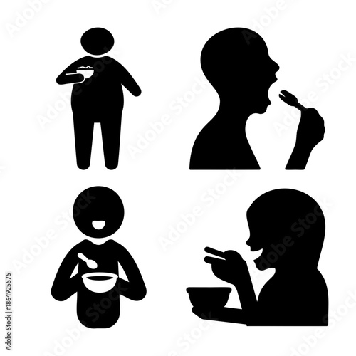 Illustrations of diverse eating habits and consumption patterns in various individuals