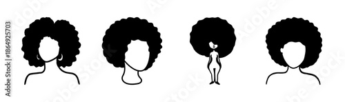 Stylized afro hairstyles on black women, silhouette, celebrating natural beauty