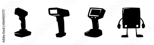 Barcode scanners and handheld devices, technology icons silhouette collection