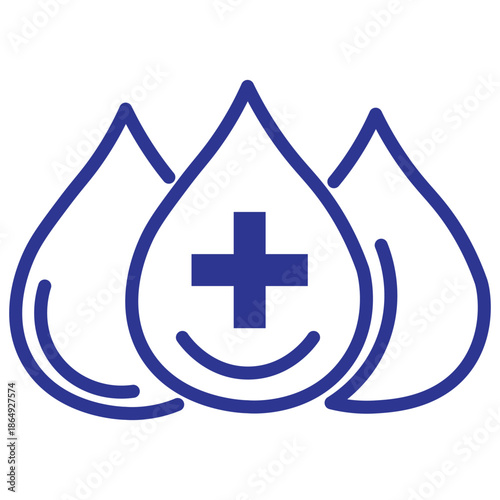 Blue medical water droplets icon with cross symbol