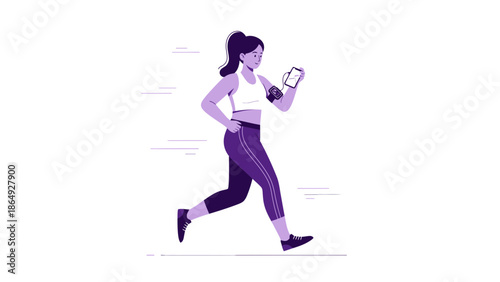 Woman Running With Smartphone Armband During A Morning Jogging Routine