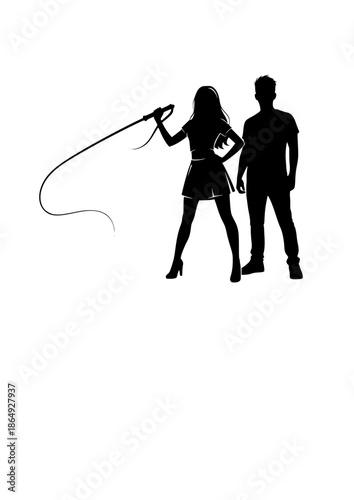 sexy woman with man  standing with a whip