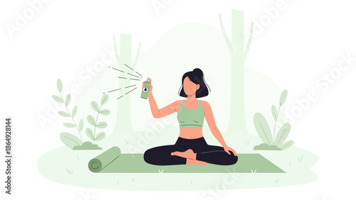 Woman Meditating Outdoors While Using Natural Bug Spray For Protection