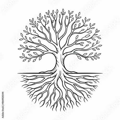 Intricate tree of life illustration isolated on white background, Vector, illustration
