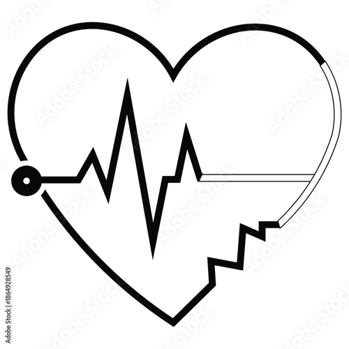 heart with ecg line and stethoscope around it