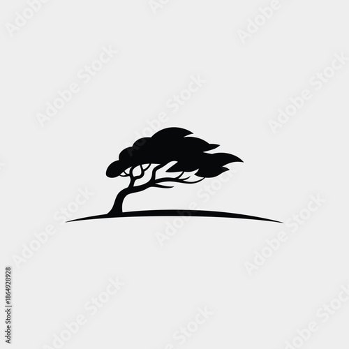Lone tree on hill isolated on white background, Vector, illustration