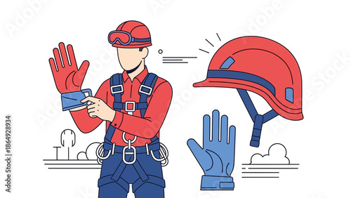 Worker Prepares Safety Gear For Construction Work On Site Illustration