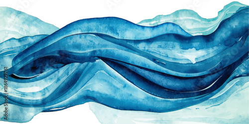 Colorful ink swirl in blue, pink, and orange creating a dynamic.Abstract blue and white flowing waves resembling ocean currents or mountainous landscape.