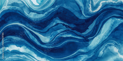 Colorful ink swirl in blue, pink, and orange creating a dynamic.Abstract blue and white flowing waves resembling ocean currents or mountainous landscape.