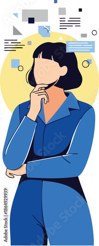 Thoughtful Businesswoman Contemplating with Data Elements.