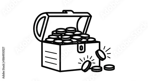 Treasure chest overflowing with golden coins, symbolizing wealth and riches.