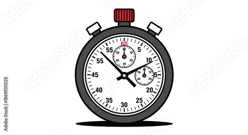 Classic stopwatch with red accents measures time precisely on a clean white background.