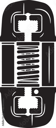 Black and white of a vise with a spring and screw mechanism clamp tool hardware metal