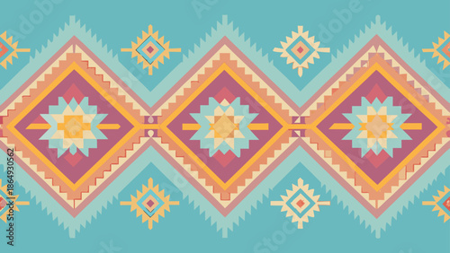 Southern Thai ethnic textile vector pattern, pastel palette, fabric presentation, modern flat vector.
