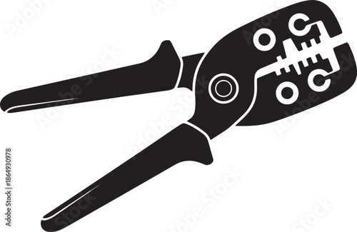 Black wire crimping tool with open jaws on white background pliers
