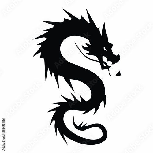 Silhouette of a majestic dragon isolated on white background, Vector, illustration
