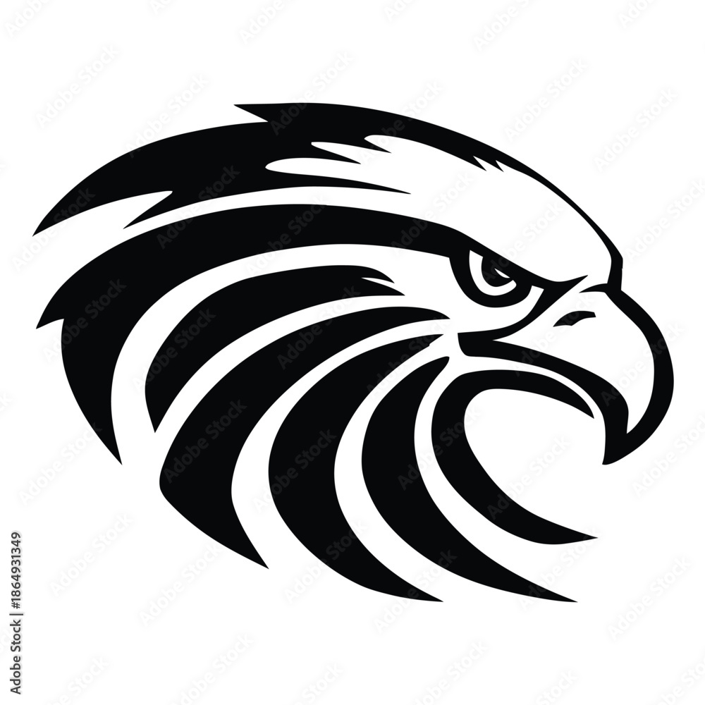 Fototapeta premium Eagle head silhouette isolated on white background, Vector, illustration