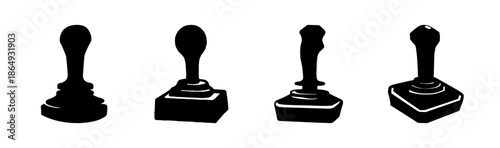 Assortment of vintage joystick icons, retro gaming controllers, vector art