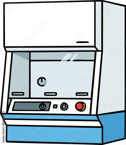 Cartoon illustration of laboratory fume hood safety equipment
