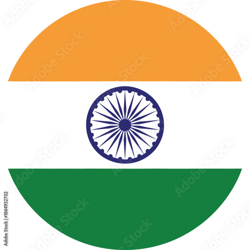 A circular emblem featuring the national flag of India with saffron, white, and green stripes and the Ashoka Chakra in the center.