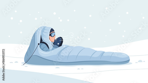 Winter's Embrace Outdoor Adventure Cold Weather Warmth Sleeping Bag Illustration