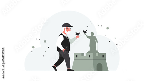 A Grandfatherly Gesture Sharing A Moment With Nature In Urban Environment