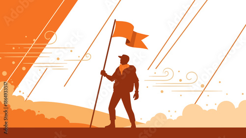 Achieving Goals With Determination Silhouette Illustration Holding Flag