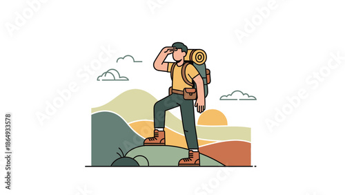 Aching Backpacking Explorer Peaks Over Mountainous Landscape Silhouette Outdoors