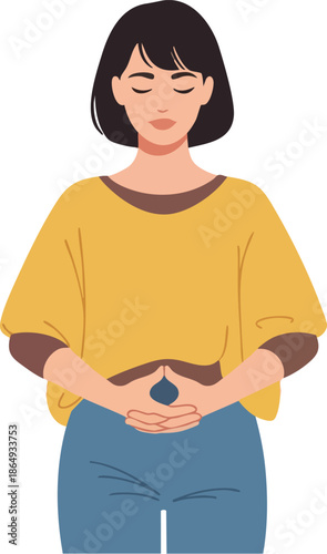 Woman Holding Stomach in Pain.