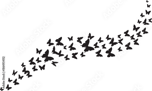 Flying Butterfly Silhouette Swarm – Freedom, Transformation and Nature Concept Illustration.