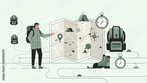 Adventure Awaits Outdoor Exploration Vector Illustration Hiking Trekking Navigation